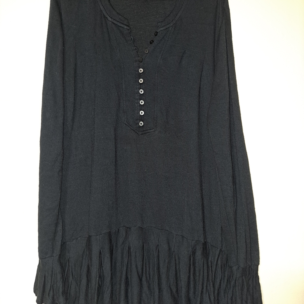 Free People Black Buttoned Polo Collar Blouse